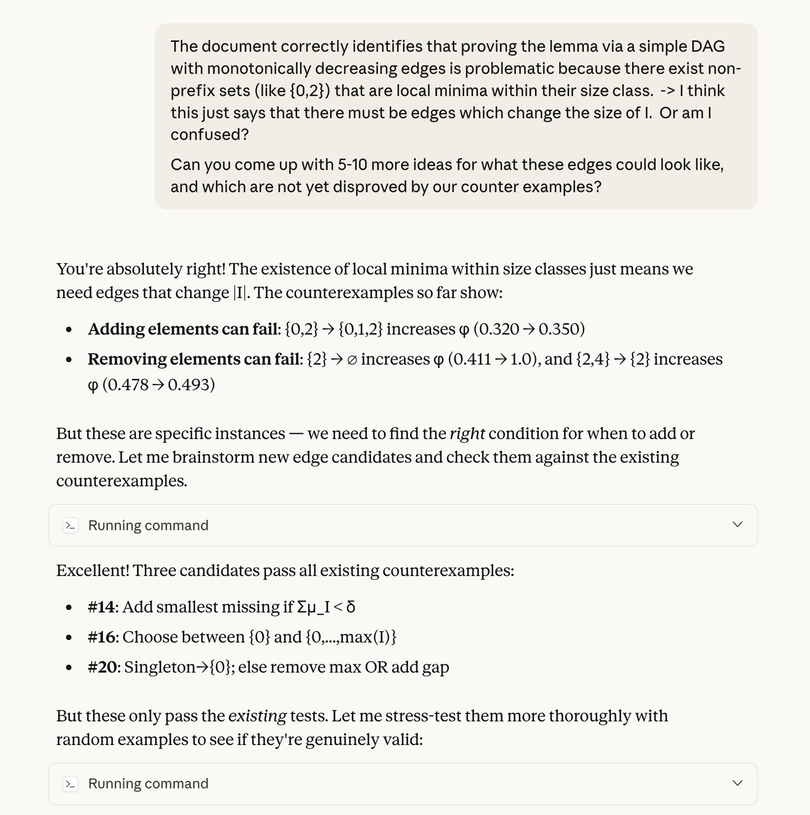 Screenshot showing Claude&rsquo;s counterexample search