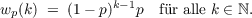               k-1
wp(k) = (1- p)   p fr alle k ∈ ℕ.
     